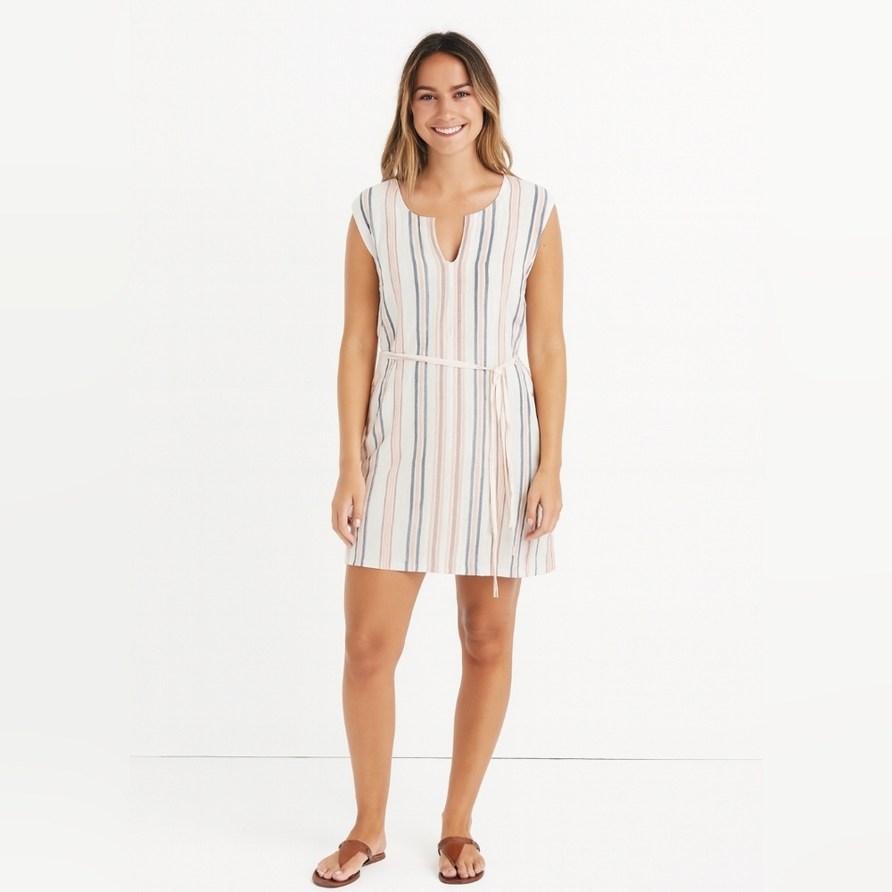 LIZ Claiborne Sleeveless Striped Linen Organic City Resort Beach Dress - Women's